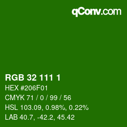 カラーコード: RGB 32 111 1 | qconv.com