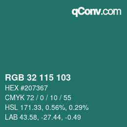 Color code: RGB 32 115 103 | qconv.com