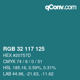 Color code: RGB 32 117 125 | qconv.com