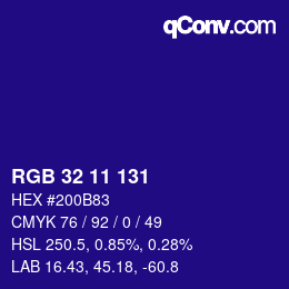 Color code: RGB 32 11 131 | qconv.com
