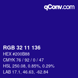 カラーコード: RGB 32 11 136 | qconv.com