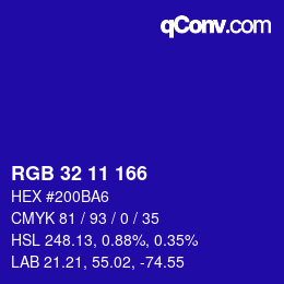 Color code: RGB 32 11 166 | qconv.com
