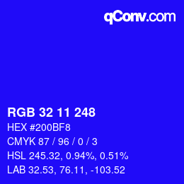 Color code: RGB 32 11 248 | qconv.com