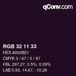 Color code: RGB 32 11 33 | qconv.com