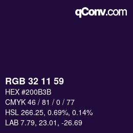 Color code: RGB 32 11 59 | qconv.com