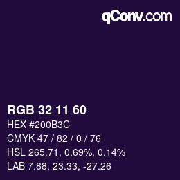 Farbcode: RGB 32 11 60 | qconv.com