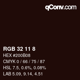 Color code: RGB 32 11 8 | qconv.com