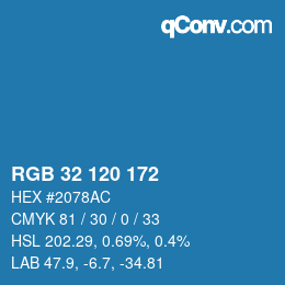 颜色代码: RGB 32 120 172 | qconv.com