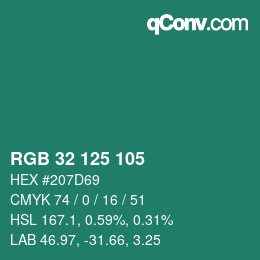 Farbcode: RGB 32 125 105 | qconv.com