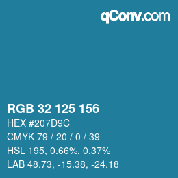 カラーコード: RGB 32 125 156 | qconv.com