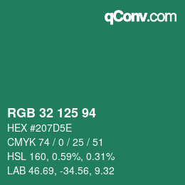 Color code: RGB 32 125 94 | qconv.com
