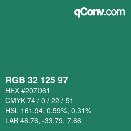 Color code: RGB 32 125 97 | qconv.com