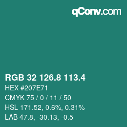 カラーコード: RGB 32 126.8 113.4 | qconv.com