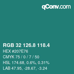 カラーコード: RGB 32 126.8 118.4 | qconv.com