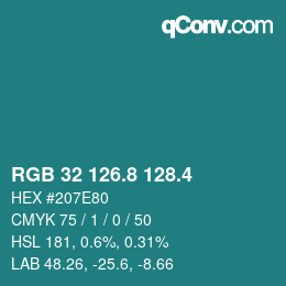 カラーコード: RGB 32 126.8 128.4 | qconv.com
