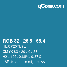 カラーコード: RGB 32 126.8 158.4 | qconv.com