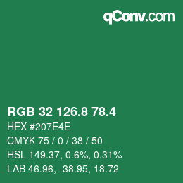 カラーコード: RGB 32 126.8 78.4 | qconv.com