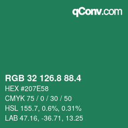 カラーコード: RGB 32 126.8 88.4 | qconv.com