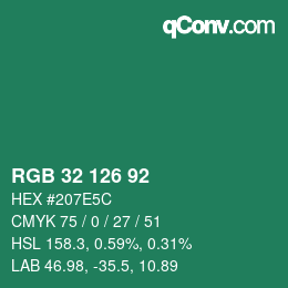 颜色代码: RGB 32 126 92 | qconv.com