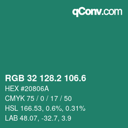 カラーコード: RGB 32 128.2 106.6 | qconv.com