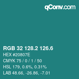 カラーコード: RGB 32 128.2 126.6 | qconv.com