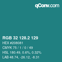 カラーコード: RGB 32 128.2 129 | qconv.com