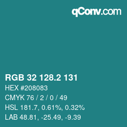 カラーコード: RGB 32 128.2 131 | qconv.com