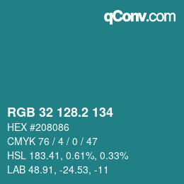 カラーコード: RGB 32 128.2 134 | qconv.com
