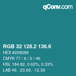 カラーコード: RGB 32 128.2 136.6 | qconv.com