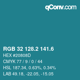 カラーコード: RGB 32 128.2 141.6 | qconv.com