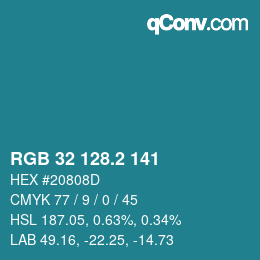 カラーコード: RGB 32 128.2 141 | qconv.com
