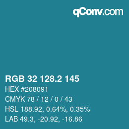 カラーコード: RGB 32 128.2 145 | qconv.com