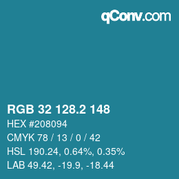 カラーコード: RGB 32 128.2 148 | qconv.com