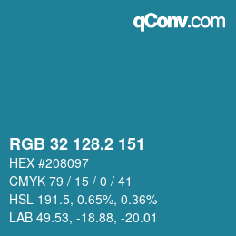 カラーコード: RGB 32 128.2 151 | qconv.com