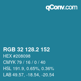 カラーコード: RGB 32 128.2 152 | qconv.com