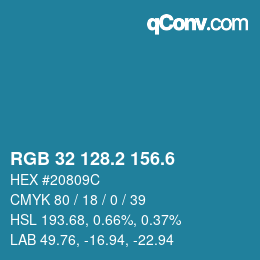 カラーコード: RGB 32 128.2 156.6 | qconv.com