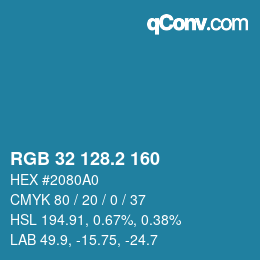 カラーコード: RGB 32 128.2 160 | qconv.com