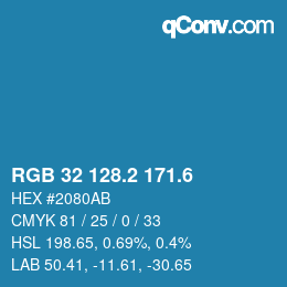 カラーコード: RGB 32 128.2 171.6 | qconv.com