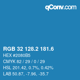 カラーコード: RGB 32 128.2 181.6 | qconv.com