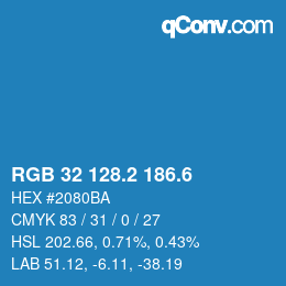 カラーコード: RGB 32 128.2 186.6 | qconv.com
