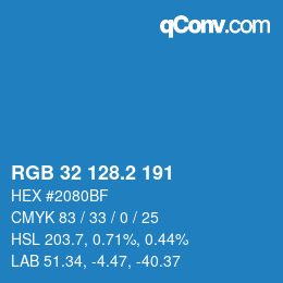 カラーコード: RGB 32 128.2 191 | qconv.com