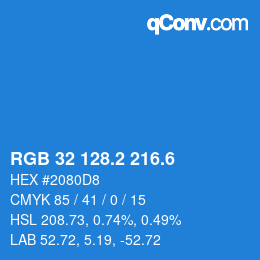カラーコード: RGB 32 128.2 216.6 | qconv.com
