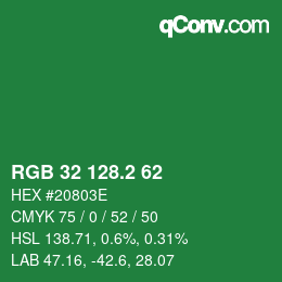 カラーコード: RGB 32 128.2 62 | qconv.com