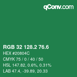 カラーコード: RGB 32 128.2 76.6 | qconv.com