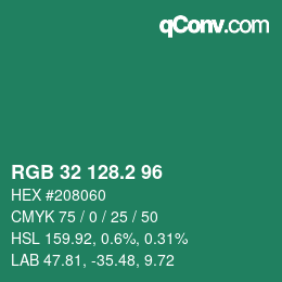 カラーコード: RGB 32 128.2 96 | qconv.com