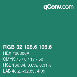 カラーコード: RGB 32 128.6 106.6 | qconv.com
