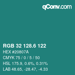 カラーコード: RGB 32 128.6 122 | qconv.com