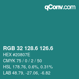 カラーコード: RGB 32 128.6 126.6 | qconv.com