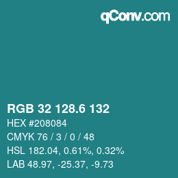 カラーコード: RGB 32 128.6 132 | qconv.com