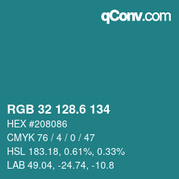 カラーコード: RGB 32 128.6 134 | qconv.com